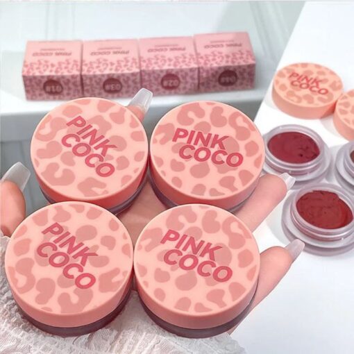 PINKCOCO Dual-Purpose Velvet High-Color Natural Lip Mud Blush Stick Silky Makeup Cream Small Velvet Pink Jar Lip Mud